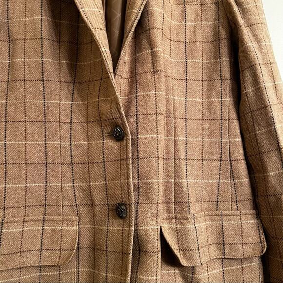 VTG Lauren Ralph Lauren Brown Plaid Blazer windowpane plaid elbow pads 6 - Picture 8 of 8